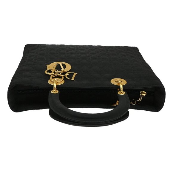 CHRISTIAN DIOR Lady Cannage Tote Hand Bag Nylon Leather Black GHW Italy 73FC009 - Picture 5 of 16